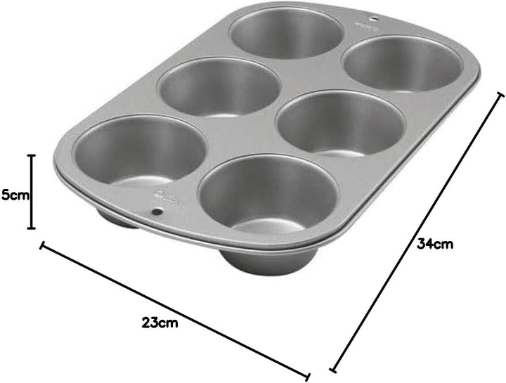 Wilton 445291 445291 Jumbo-Muffinform, Rezept Rechts, Antihaftbeschichtung, 6 Löcher, 4,5 X 22,2 X 34,2 Cm, Stahl