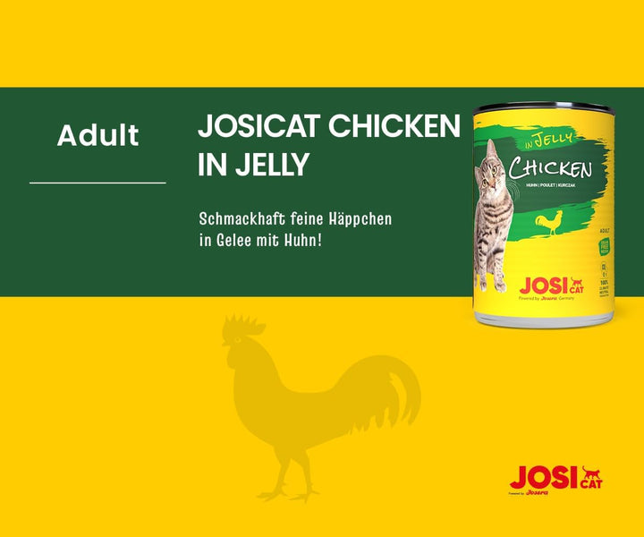 Josicat Pui în jeleu (12 X 400 G) | Adult | Hrană umedă premium pentru pisici adulte | Pui în jeleu | Vitamina D3 & E | Fără cereale | Powered by JOSERA | Hrană umedă pentru pisici | 12-Pack