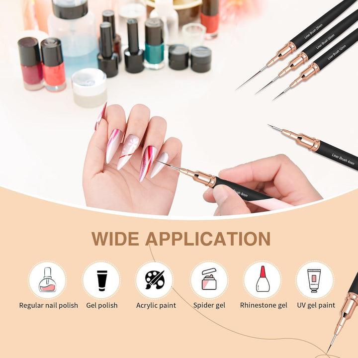 Pensule pentru unghii, 5 bucăți de pensule pentru conturul unghiilor, set de pensule pentru pictură și design, instrument de desen pentru puncte de unghii pentru linii lungi, detalii subțiri, desen fin în dimensiuni 6/9/12/15/18 mm, negru