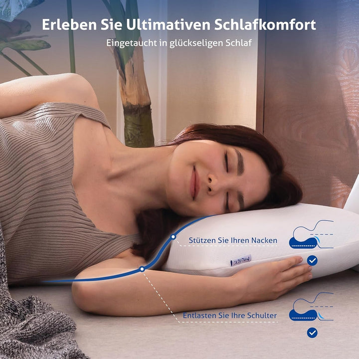 MLILY Pillow Essence 75X35 Cm Memory Foam Pillow, pernă ergonomică moale pentru susținerea gâtului cu spumă vâscoelastică albastră, ventilație respirabilă, capac lavabil, 35X75 Cm
