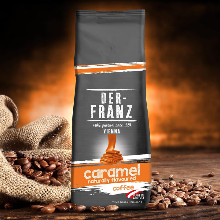 Der-Franz Kaffee, Aromatisiert Mit Karamaell, Intensität3/5, Arabica Und Robusta Kaffeebohnen, 3 X 500 G