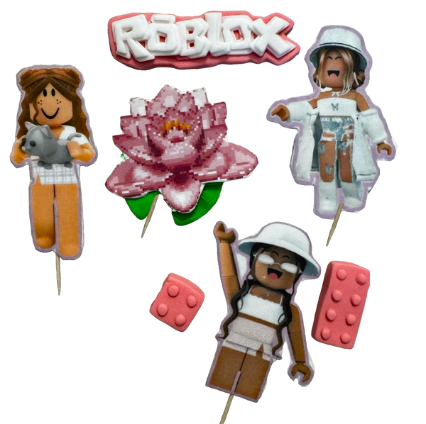 Establecer 7 decoraciones comestibles de pasta de azúcar, chicas Roblox