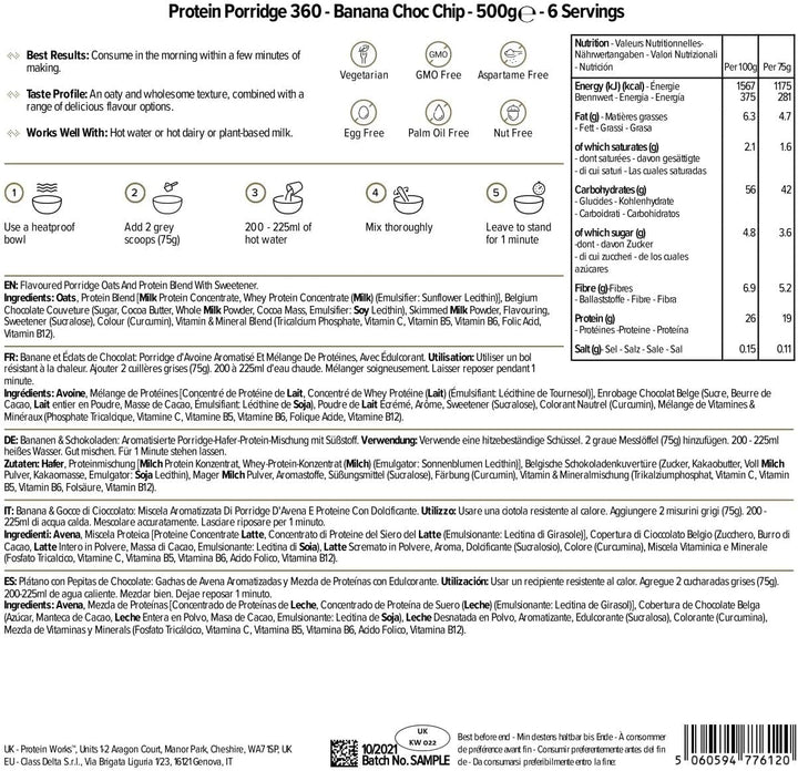 Protein Works - Protein Porridge 360 | Mit Zusätzlichen Vitaminen & Mineralien | Proteinreiches Frühstück | Kalorienarme Haferflocken | 6 Servings | Banane-Schoko-Chip | 500G