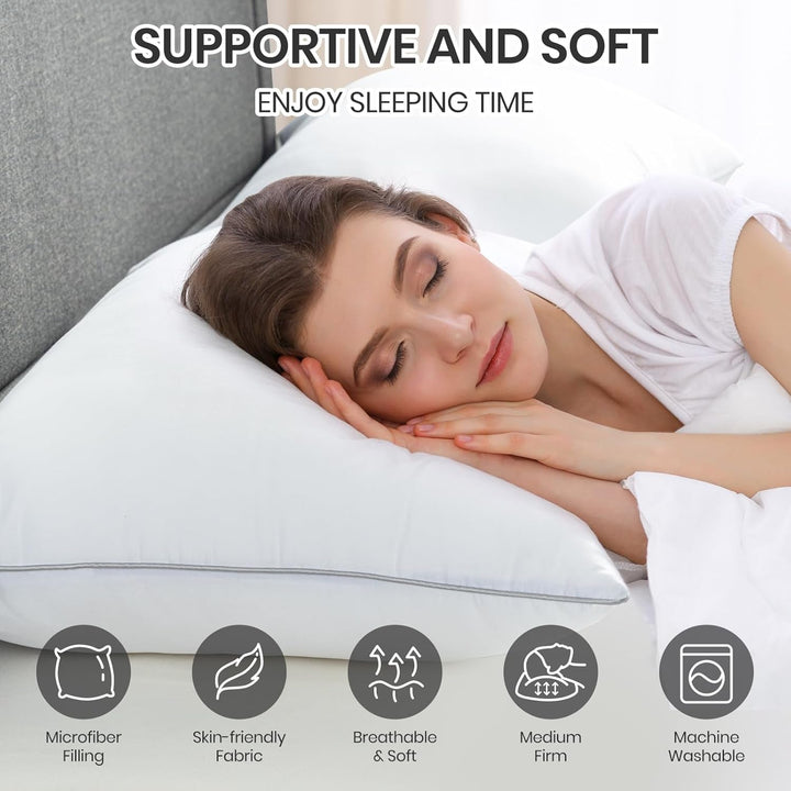 Pernă Bedstory, hipoalergenică, pernă de pat pentru hotel, țesătură perlată, pernă de dormit de lux pentru cei care dorm pe spate, pe burtă sau lateral (48 X 74 Cm), 2 bucăți