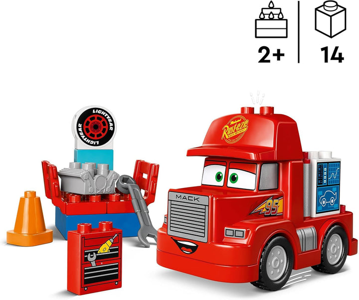 LEGO DUPLO | Disney and Pixar™S Cars Mack Truck Racing, set de mașini cu camion de jucărie pentru copii de 2 ani și peste, cadou pentru copiii de 2 ani care iubesc camionul roșu din film 10417