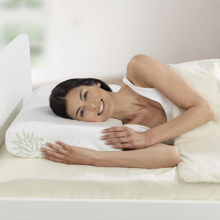Maximex visco pernă de sprijin pentru gât, Pernă de sprijin respirabilă cu umplutură din spumă ergonomică, Pernă de sprijin pentru gât reglabilă pe înălțime și înălțime pentru un somn odihnitor, Cu aloe vera
