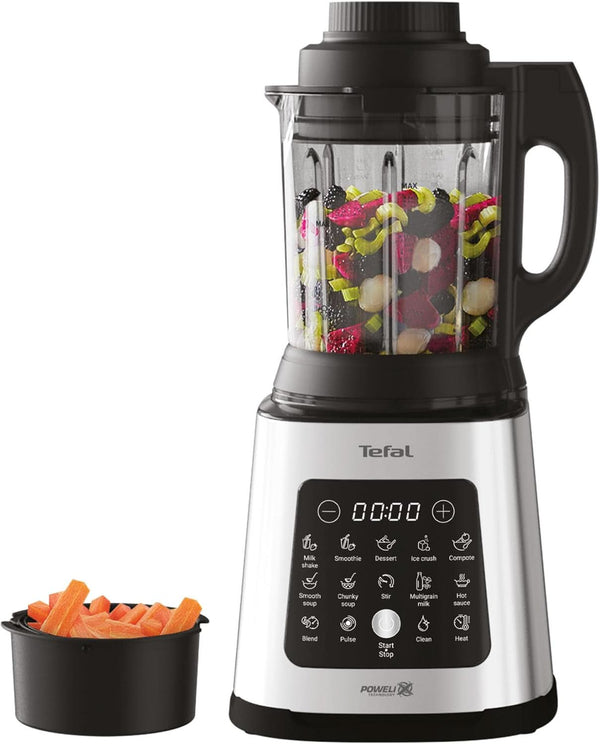 Tefal Perfectmix Cook Hochgeschwindigkeits-Standmixer, Mit Kochfunktion, 10 Auto-Programme, Heiße Und Kalte Rezepte, Abnehmbare Klingen, Inkl. Dampfkorb, Silber/Schwarz, BL83SD30