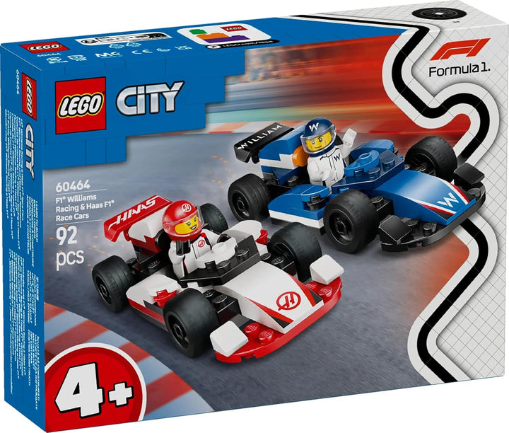 LEGO City F1 Williams Racing și Haas F1 Racing Cars - Jucărie Formula 1 cu mașini construibile și 2 minifigurine cu șofer de curse - Idei de cadouri mici pentru băieți și fete de la 4 ani 60464