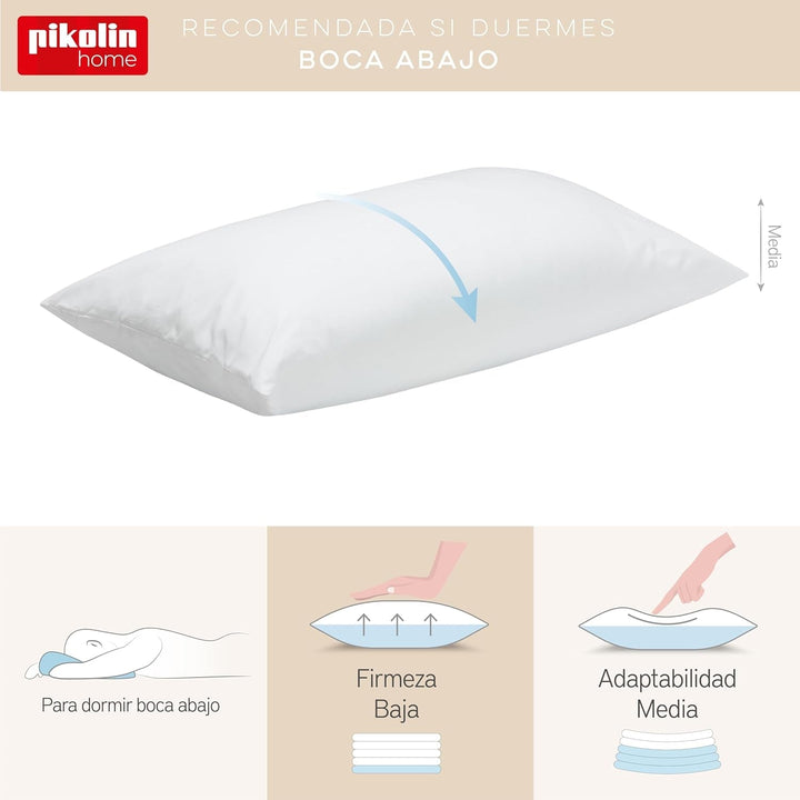 Pernă din fibre antiacarieni Pikolin Home, previne simptomele alergiilor, pentru dormit pe lateral sau pe spate, cu fermitate medie