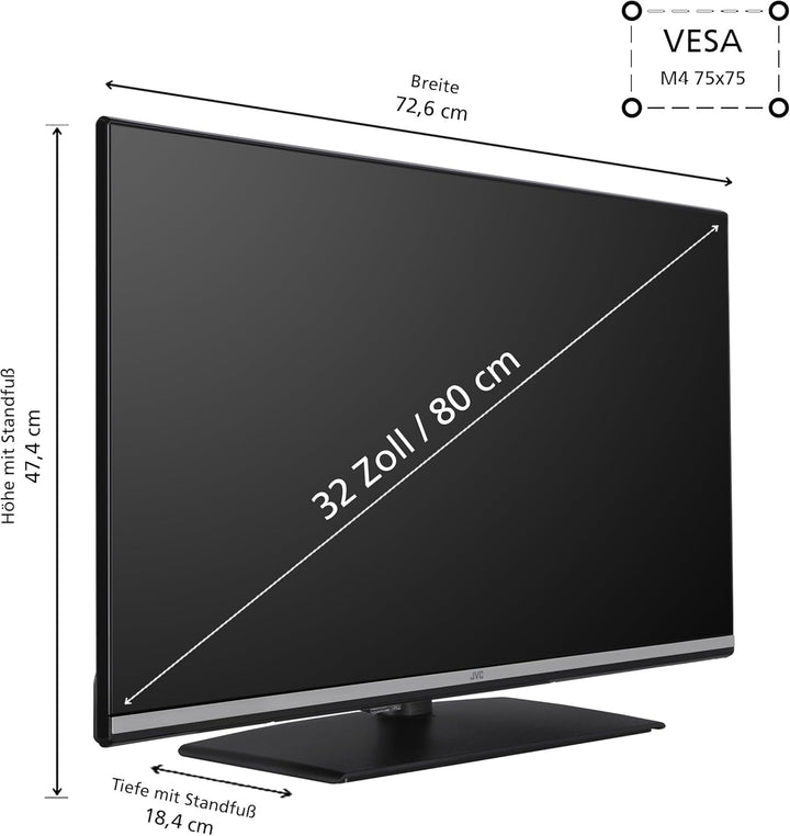 JVC Fernseher 32 Zoll Smart TV VIDAA LT-32VDF5455 Full HD Fernseher, HDR TV Mit Integriertem Triple-Tuner, LED TV Schwarz