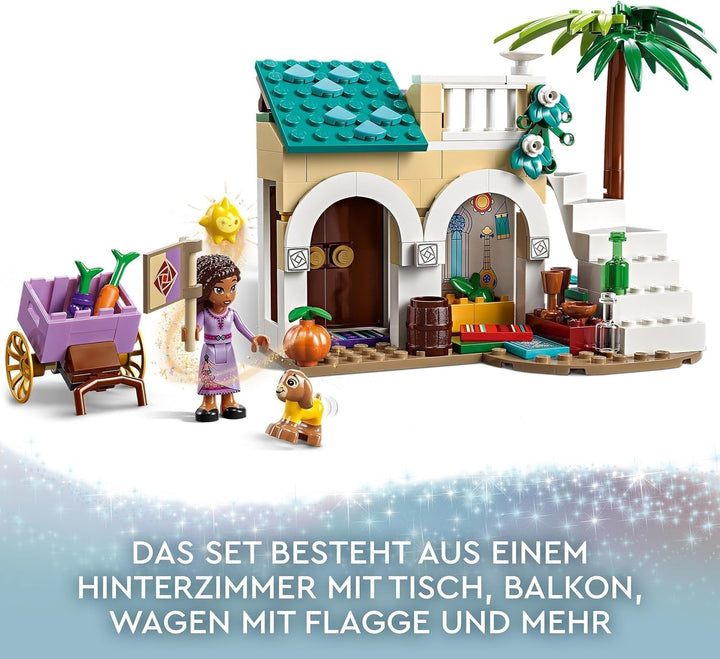LEGO 43223 Disney Wish Asha în orașul Rosas, set de film Wish cu piață, mini păpușă Asha, Valentino ca capră de jucărie și figuri de stele, cadou pentru copii de la 6 ani, fete și băieți