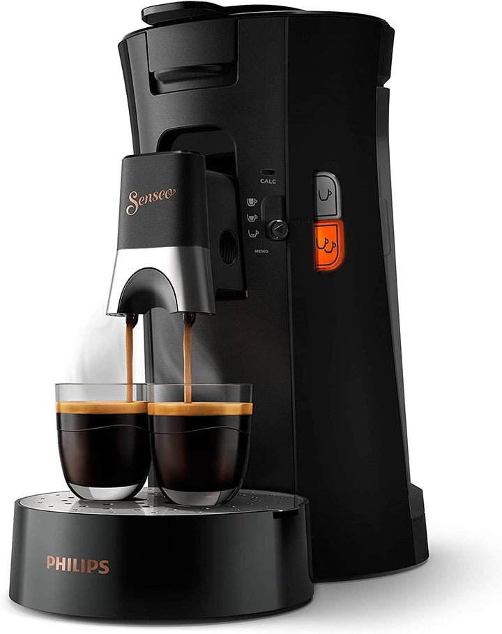 Aparat de cafea cu doze Philips Senseo Select - Selectare putere cafea plus, Funcție Memo, Tehnologie Crema plus, Rezervor de apă de 0,9 l, Funcție pentru două cești, Duză reglabilă pe înălțime, Ecologic (CSA250/10)