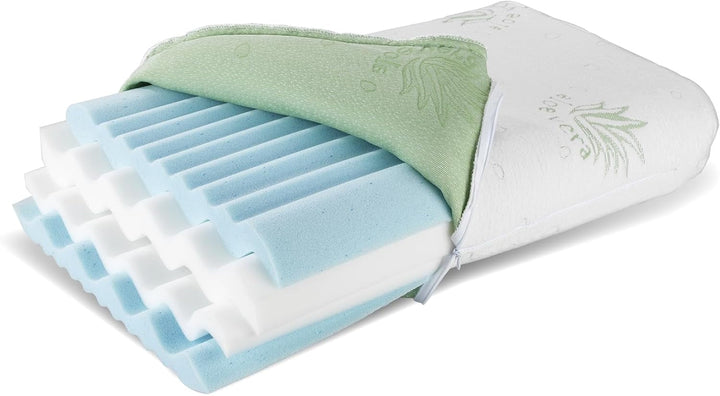 Maximex visco pernă de sprijin pentru gât, Pernă de sprijin respirabilă cu umplutură din spumă ergonomică, Pernă de sprijin pentru gât reglabilă pe înălțime și înălțime pentru un somn odihnitor, Cu aloe vera