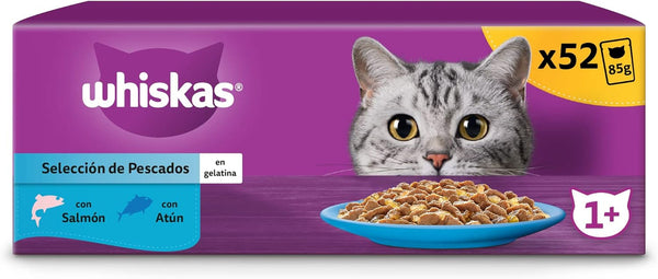 Whiskas hrană umedă în jeleu pentru pisici, adulți, selecție de pește, 13 X 4 pungi X 85 G