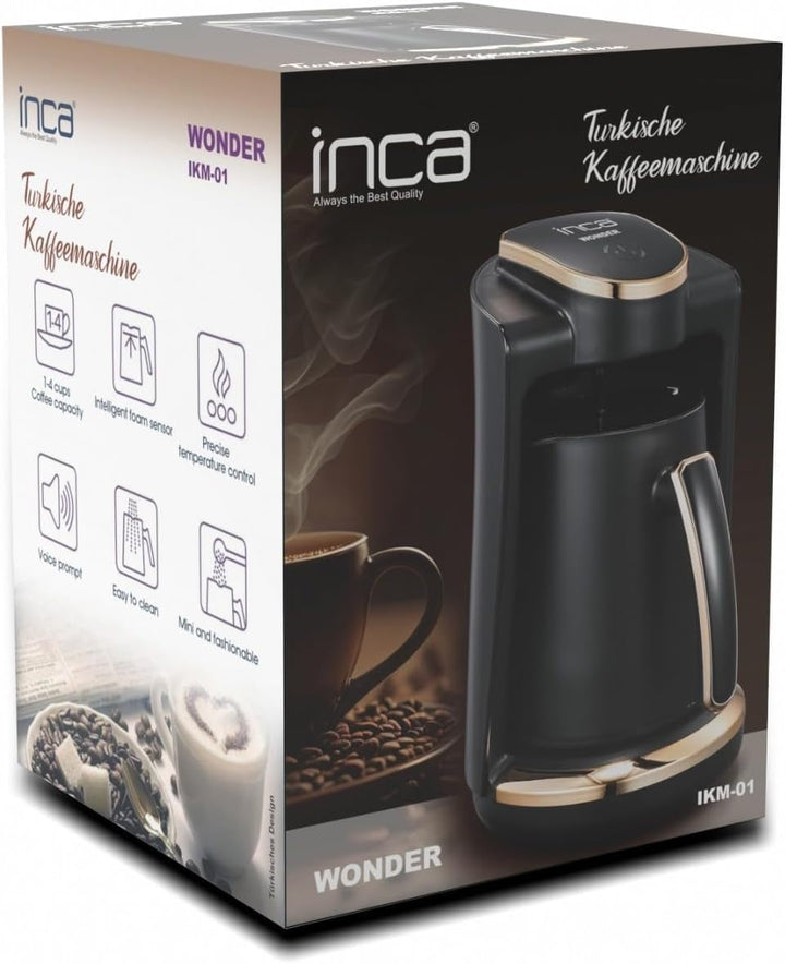 Cafetieră turcească automată İnca IKM-01 | Cafetieră turcească | 250 ml (1-4 căni) | 400 W | Protecție la preaplin și fierbere fără apă | Placă de încălzire din oțel inoxidabil | Design modern | Pentru o mocha perfectă
