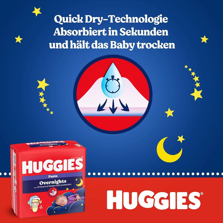 Huggies Overnight Pants Größe 4 (9-14 Kg), Windeln-Monatsbox, 104 Stück (4X26), Windelhöschen Für Die Nacht