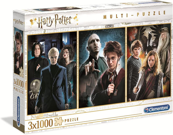 Clementoni 61884 Harry Potter - Puzzle 3 X 1000 piese de la 9 ani, Puzzle colorat pentru adulți cu culori îndrăznețe, Joc de îndemânare pentru întreaga familie, Idee excelentă de cadou