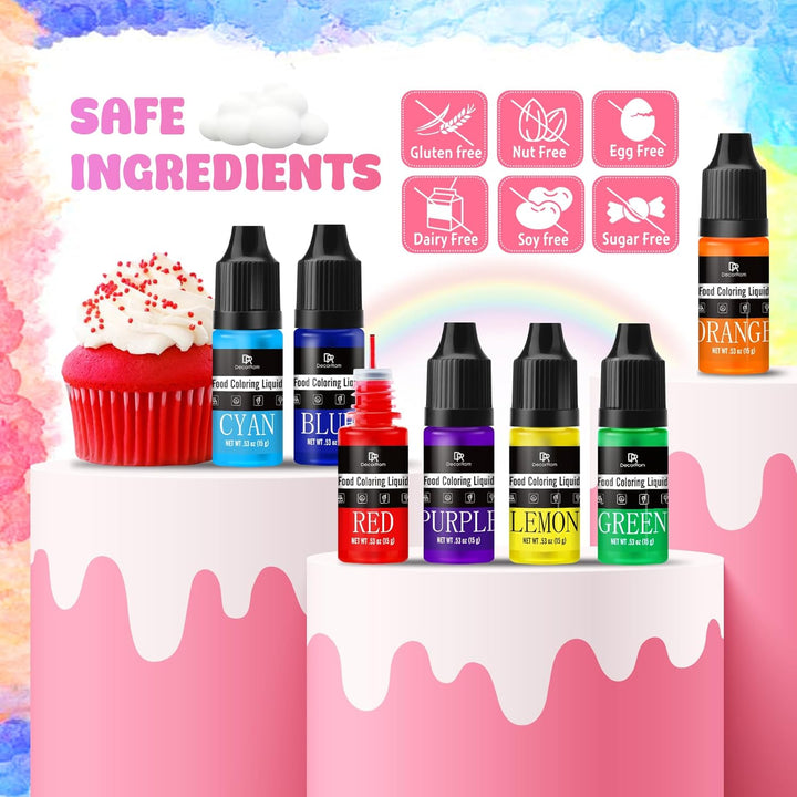 Lebensmittelfarbe - 7X15Ml Regenbogen Farben Flüssige Lebensmittel Farben Für Kuchen Dekoration, Backen, Kekse, Macaron - Zuckerfrei Glutenfrei Food Coloring Für Getränken, Slime, Osterei