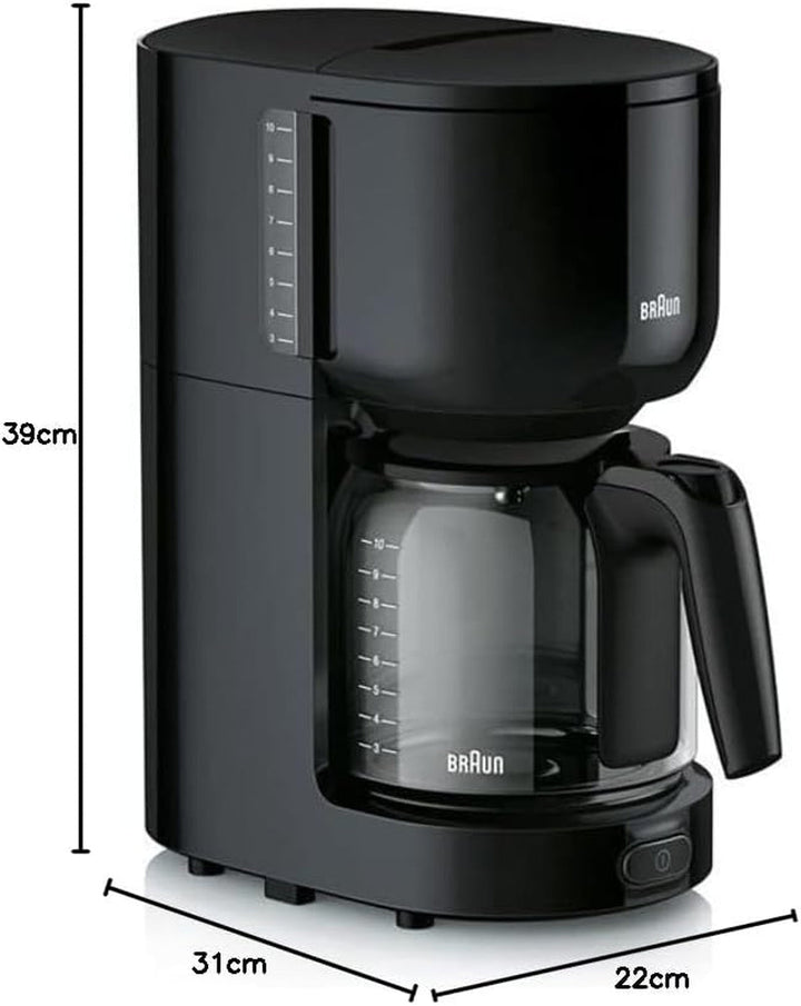 Espressor Braun Purease KF 3120 BK – Espressor cu filtru și cană de sticlă pentru 10 cești de cafea, Espressor pentru o aromă unică, Filtru de apă integrat, 1000 wați, Negru