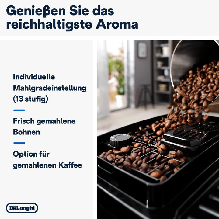 De'Longhi Magnifica Start ECAM222.20.B, Mașină de cafea complet automată cu spumă de lapte, pentru cappuccino, cu selector espresso direct și funcție 2X espresso, râșniță conică în 13 trepte, 1450 W, negru