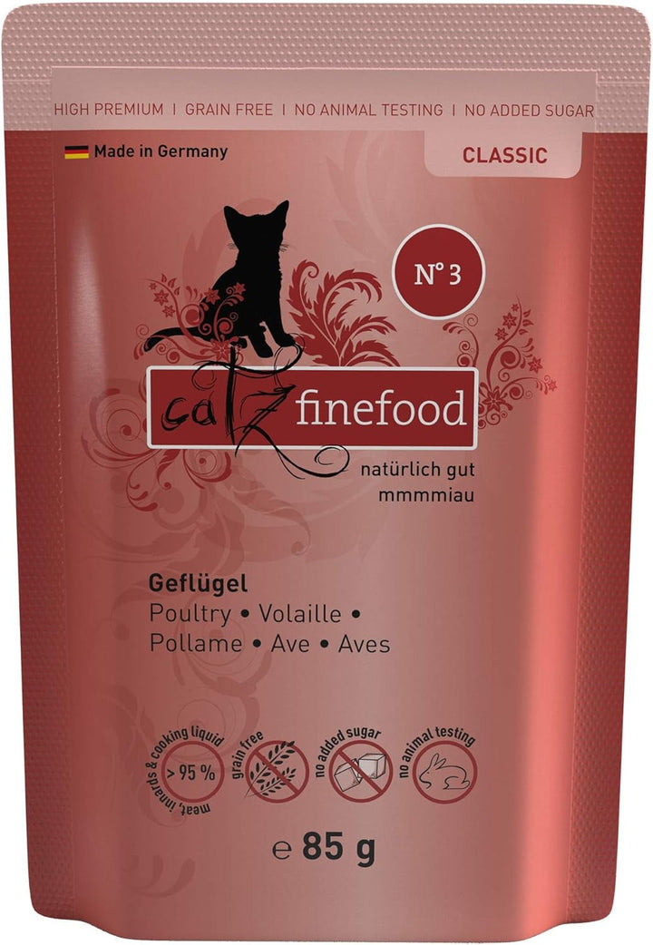 Catz Finefood N° 3 Poultry Delicatessen Hrană umedă pentru pisici, hrană umedă premium pentru pisici fără cereale și zahăr cu conținut ridicat de carne (6 X 300G Bag)
