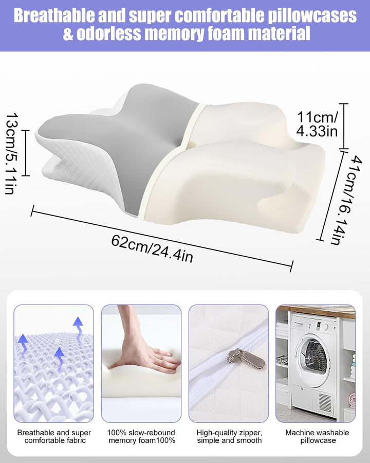 Pernă pentru gât, pernă de susținere laterală, pernă din spumă cu memorie, pernă ortopedică, pernă ergonomică de susținere a gâtului pentru susținere optimă Pernă pentru susținerea laterală a spatelui și a stomacului (62 X 41 X 13CM)
