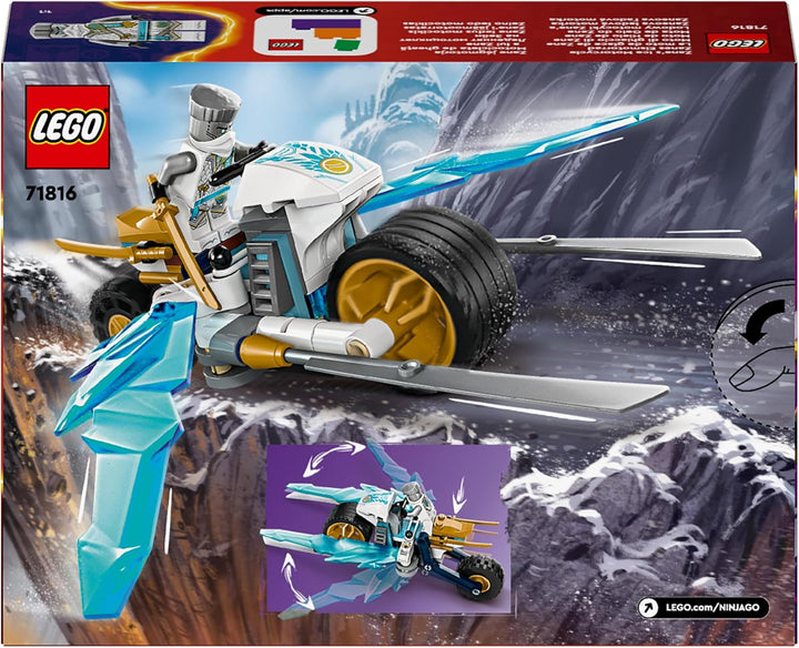 Motocicleta cu înghețată a lui LEGO NINJAGO Zane, set de joacă Ninja cu 1 minifigurină, jucărie de acțiune, vehicul mic construibil pentru copii, cadou pentru băieți și fete de la 7 ani 71816