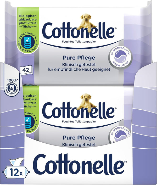 Șervețele umede Pure Care, ultra-sensibilă, 99% apă, 12 X 42 de șervețele, fără parfum și hipoalergenică