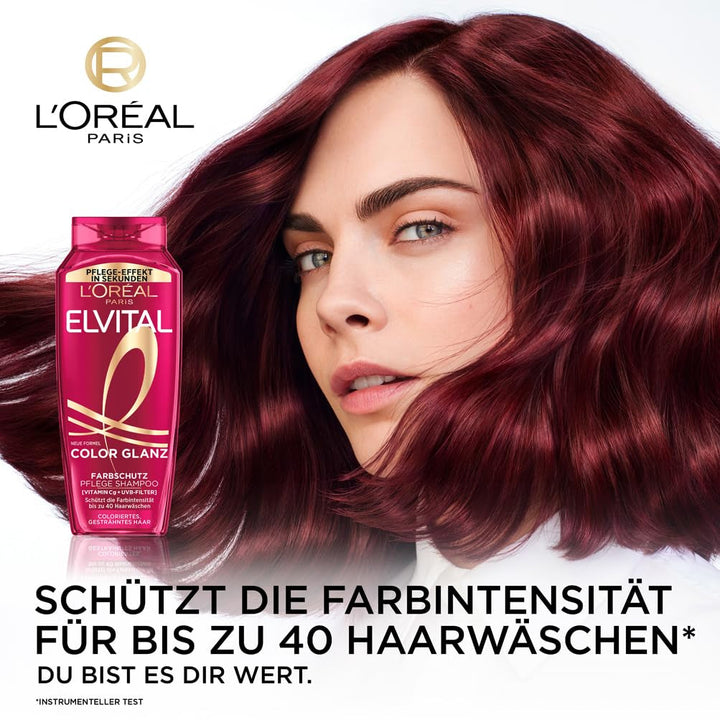 L'Oréal Paris Elvital XXL Farbschutz Shampoo Für Coloriertes, Getöntes Oder Gesträhntes Haar, Mit Pfingstrosen Extrakt Und UVA-/UVB- Filter, Color Glanz Pflegeshampoo, 1 X 1000 Ml