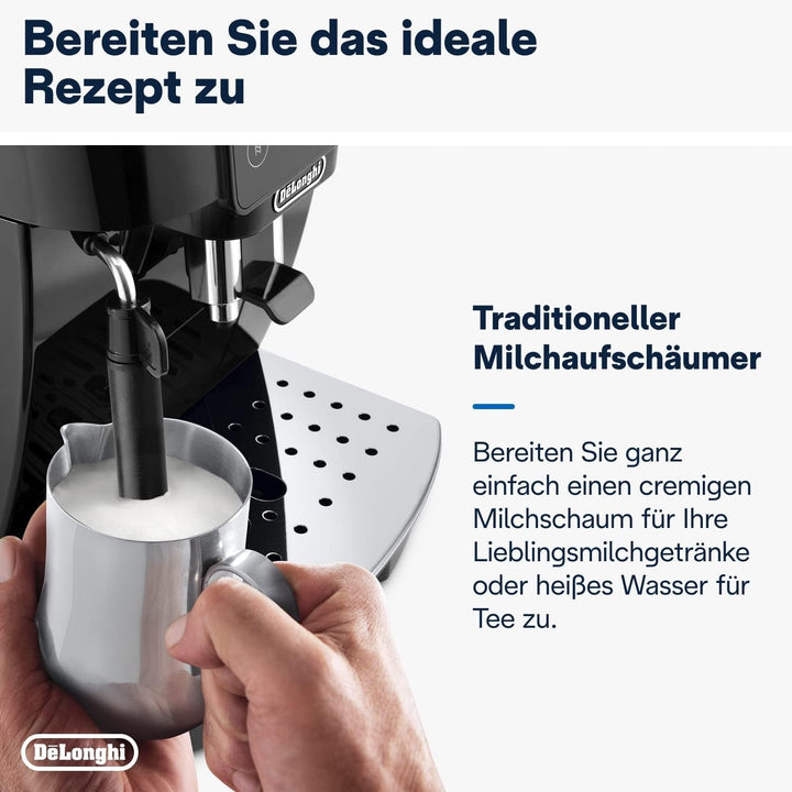 De'Longhi Magnifica Start ECAM222.20.B, Mașină de cafea complet automată cu spumă de lapte, pentru cappuccino, cu selector espresso direct și funcție 2X espresso, râșniță conică în 13 trepte, 1450 W, negru