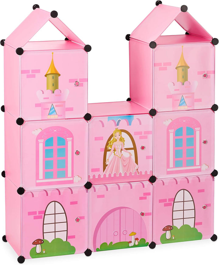 Relaxdays Raft pentru camera copiilor, castelul prințesei, plastic, dulap DIY cu uși, HBT: 128 X 110 X 37 Cm, roz