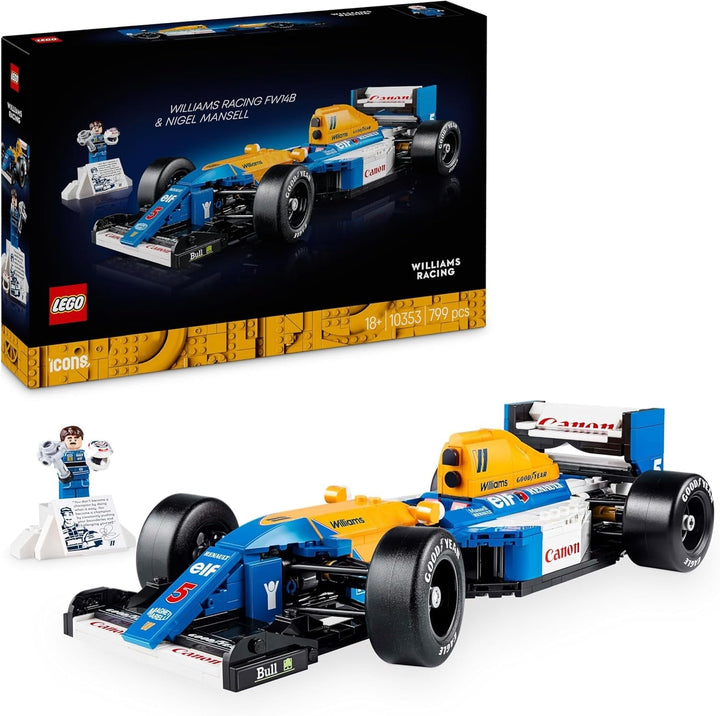 LEGO Icons Williams Racing FW14B cu Nigel Mansell - Set de mașini model F1 cu minifigurine cu pilot de curse de colecționat - Decorațiune de birou cu suport - Cadou pentru adulți și adolescenți fani ai sporturilor cu motor 10353