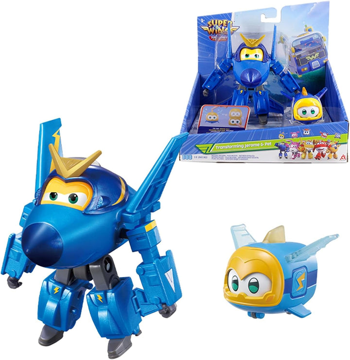Super Wings EU770447 - Transforming Tino & Pet, figură de joacă transformabilă cu înălțimea de aprox. 14,5 cm și animal de companie cu înălțimea de aprox. 4,3 cm, pentru copii cu vârsta de peste 3 ani