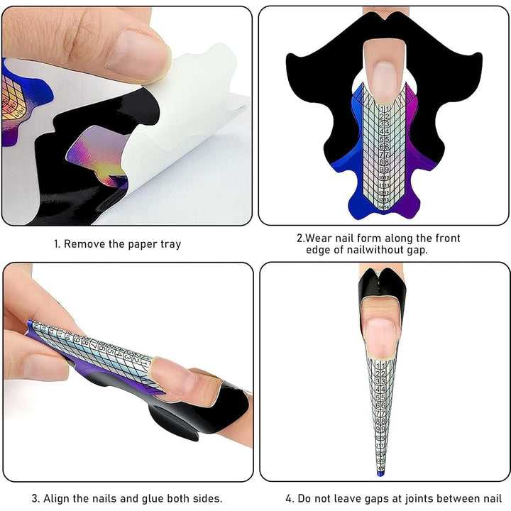 100 de șabloane pentru unghii, șabloane de modelare, autoadezive, cu 4 foi de tampoane adezive transparente pentru unghii și 3 pile de unghii, accesorii pentru extensii de unghii cu gel, pentru unghii artificiale