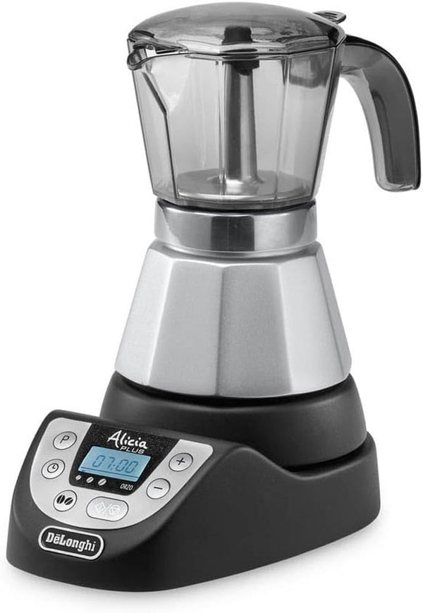 De'Longhi EMKP42.B Alicia plus - Cafetieră electrică moka, 450 W, 2-4 cești, plastic, negru / argintiu Negru