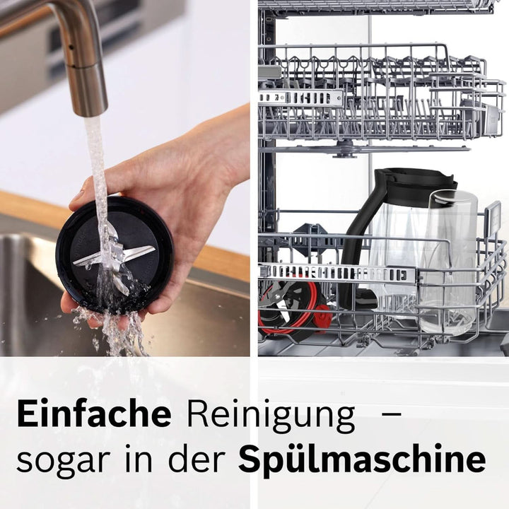 Bosch Standmixer Vitapower Serie 4 MMB6174SN, Verbesserte Version, Hochwertige Edelstahl-Klingen, 1,5L Glasbehälter, 0,6L To-Go-Flasche, Spülmaschinenfeste Teile, 30.000 U/Min, 1200 W, Silber