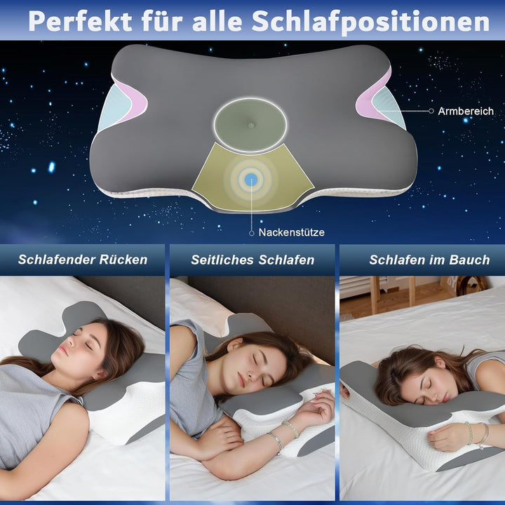 Pernă din spumă de memorie Pernă pentru gât Pernă ortopedică - Design ergonomic Cu formă goală Pentru cei care dorm lateral, pe spate și pe stomac Gri