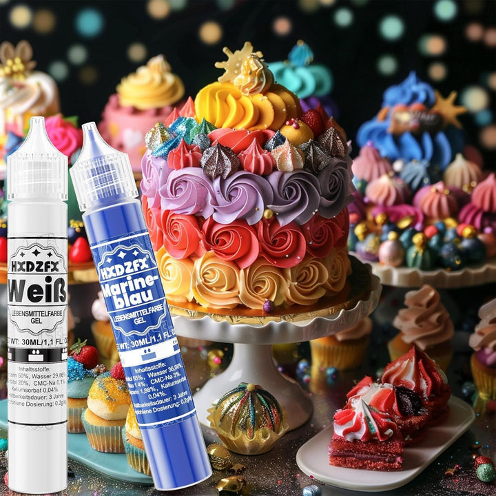Lebensmittelfarbe Gel - HXDZFX 2×30Ml Lebensmittelfarbe, Hochkonzentriertes Zuckerfrei Food Coloring Für Tortendeko, Fondant Weiss, Macarons, Torte, Backen, Osterei, Slime (Weiß)