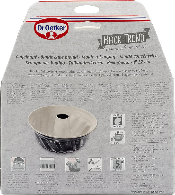 Dr. Oetker Gugelhupfform Ø 22 Cm BACK-TREND, Backform Für Gugelhupf, Runde Bundform Aus Stahl Mit Keramisch Verstärkter Antihaft-Beschichtung (Farbe: Creme/Anthrazit), Menge: 1 Stück