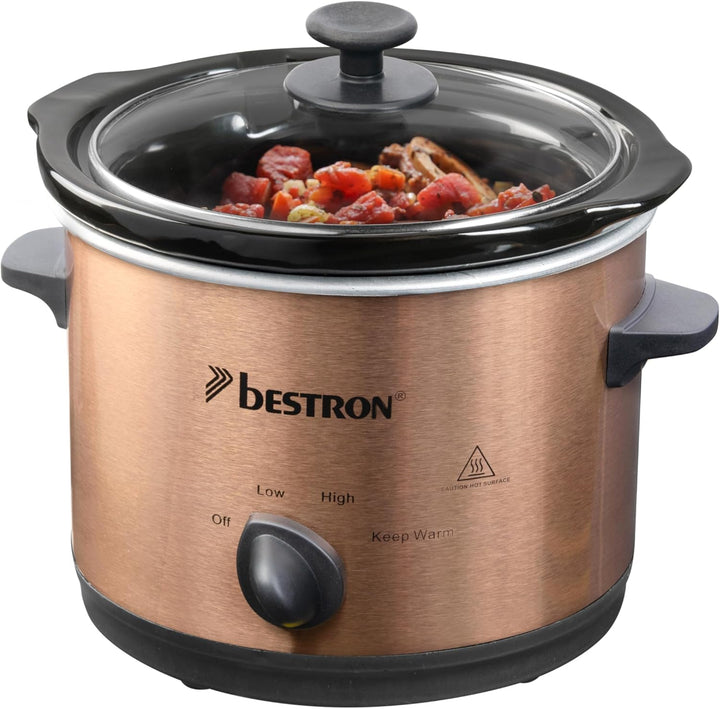 Bestron Slowcooker Für 4 Personen, Schongarer Mit Keramikpfanne & Glasdeckel, 3 Stufen-Thermostat, Ideal Für Viele Gerichte Wie Fleisch, Suppen & Gemüse, 3.5 Liter, Farbe: Silber