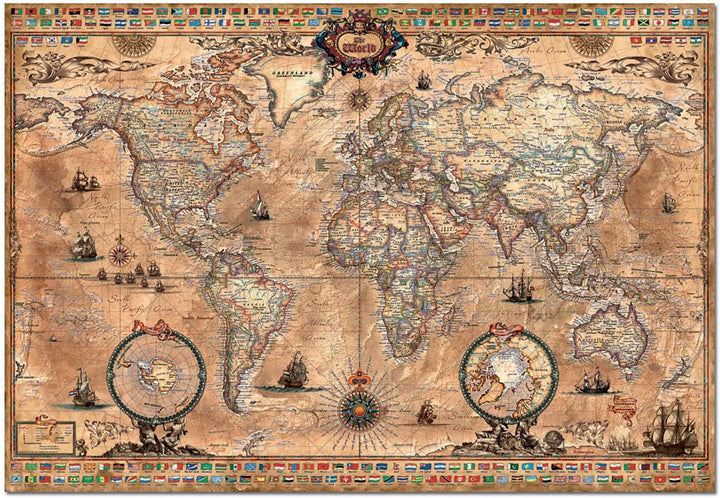 Educa - Puzzle 1000 piese pentru adulti | Harta veche a lumii, puzzle 1000 piese pentru adulti si copii de la 14 ani, harta (15159)