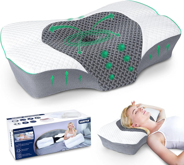SAHEYER pernă ortopedică pernă de susținere a gâtului pernă pentru cap, pernă ergonomică pentru gât pernă pentru dormit lateral 60 X 40 X 13/11 cm pernă din spumă cu memorie pentru dormit lateral, spate și stomac