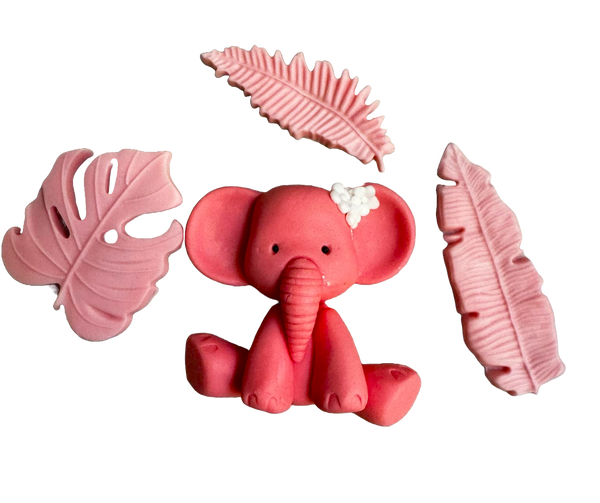 Conjunto de 4 decoraciones comestibles de azúcar, bautismo, elefante, niñas