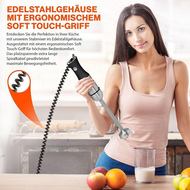 Proficook® 2In1 Stabmixer & Schneebesen | Stabmixer 1000 Watt Für Mixen, Zerkleinern & Pürieren | Smoothie Maker M. Langem Mixstab | Pürierstab M. Edelstahlgehäuse & Soft Touch-Griff | PC-SMS 1220