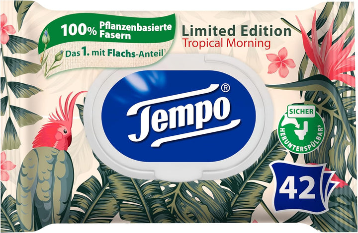 Hârtia igienică Tempo Moist My Pampering Moment ediție limitată - modele în schimbare, fără coloranți, reconectabilă, pachet avantajos, 16 x 42 șervețele umede