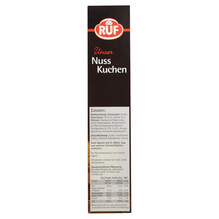 RUF Nusskuchen, Backmischung Mit Schneller Und Einfacher Zubereitung, Nussig Und Locker Mit Glasur, Als Grundlage Für Rüblikuchen, Vegan, 1 X 520G