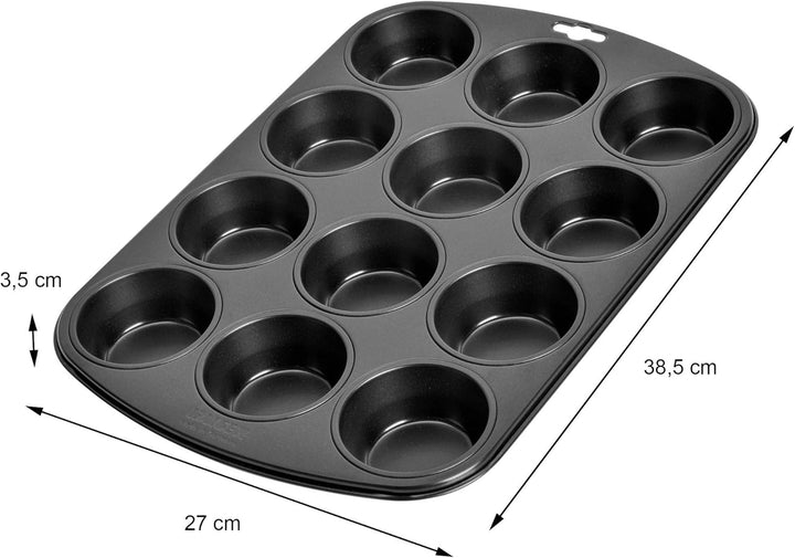 Original Kaiser Inspiration Muffinform Blech Für 12 Muffins, Muffin Backblech 38 X 27 Cm, Beschichtet, Standardgröße, Cupcake Formen, Muffinblech, Schwarz