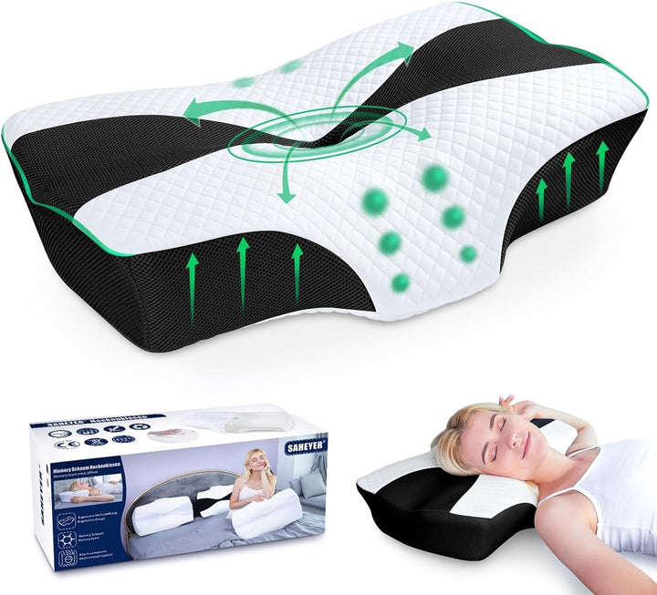 SAHEYER pernă ortopedică pernă de susținere a gâtului pernă pentru cap, pernă ergonomică pentru gât pernă pentru dormit lateral 60 X 40 X 13/11 cm pernă din spumă cu memorie pentru dormit lateral, spate și stomac
