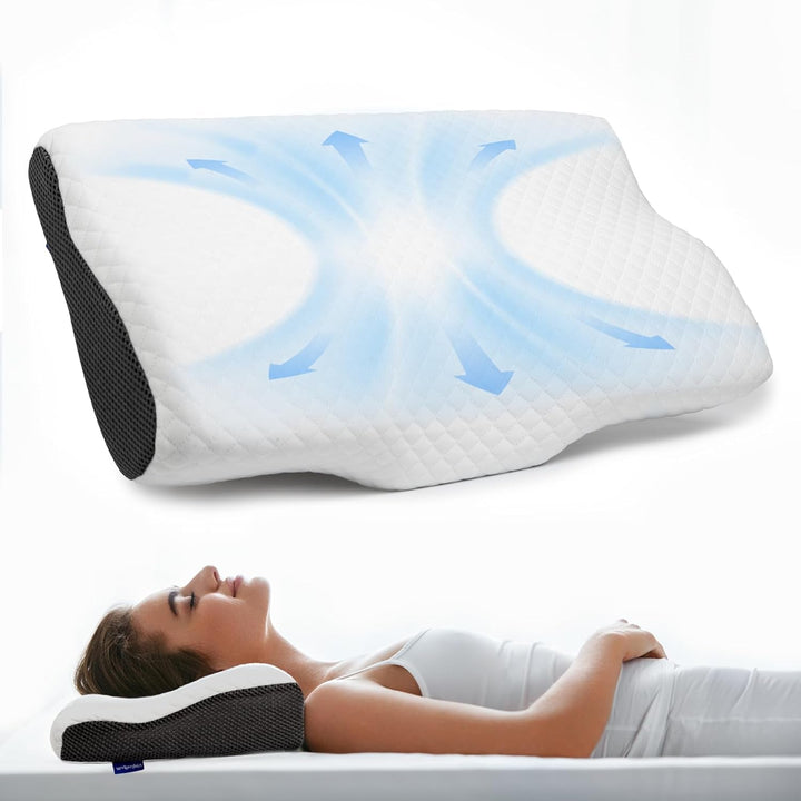 Pernă ortopedică Wolkenfeld, pernă pentru reducerea durerii de gât, pernă pentru gât din spumă cu memorie - pernă ergonomică pentru cap - pernă pentru dormit lateral pentru dormit lateral, spate și stomac