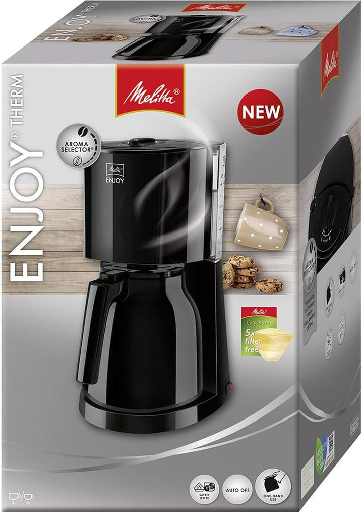 Melitta Enjoy - Cafetieră cu filtru - Cu cană termo - Stop picurare - 8 cești - Alb (1017-05)